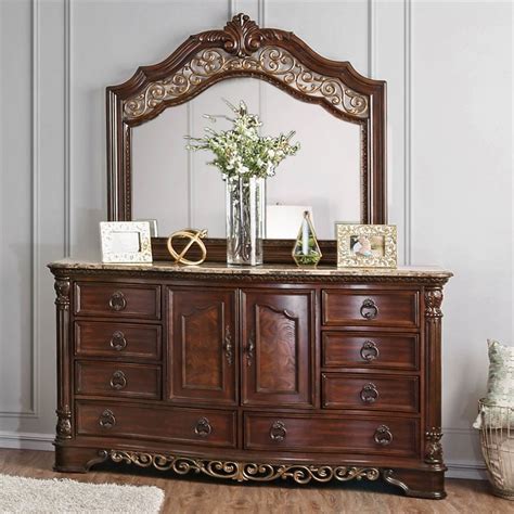 Furniture Of America Jordan 8 Drawer Dresser And Mirror Set In Cherry