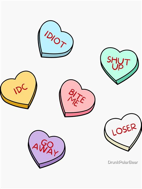 Mean Candy Hearts Sticker For Sale By Drunkpolarbear Redbubble