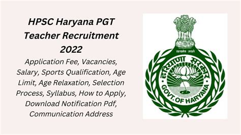 hpsc haryana pgt teacher recruitment 2022