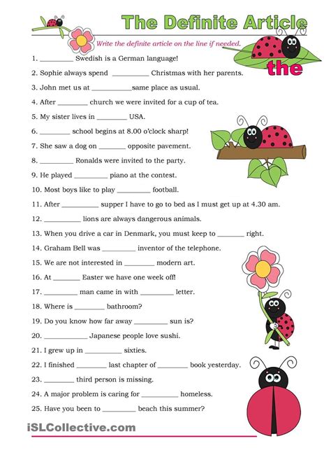 The Definite Article Exercises Practices Worksheets Articles