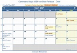 Calendario Mayo 2021 para imprimir - Chile