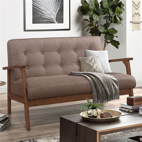 Mid Century Loveseat Sofa Modern Upholstered 2 Seat Couch With Solid