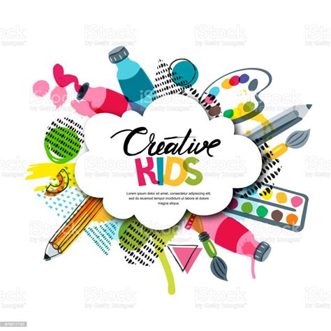 Kids Art Craft Education Creativity Class Vector Banner Poster With