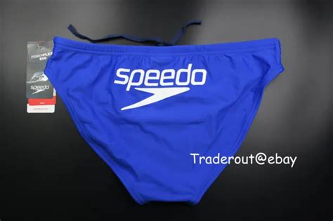 Speedo Men Blue With White Back Logo Brief Bikini Swimwear Size 30 32