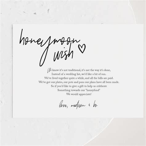 Minimalist Honeymoon Wish Template Honeymoon Fund Cards Etsy Australia