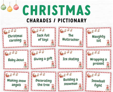 Christmas Charades Printable Game Charades Cards Christmas Etsy