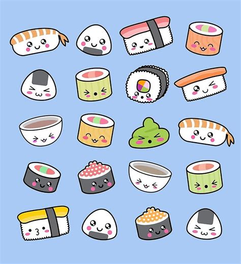 Happy Kawaii Sushi Pattern Photographic Print By Eugeniaart Cute