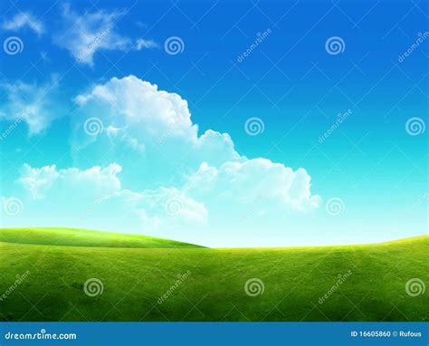 Beautiful Landscape Green Grass Blue Sky Stock Photo Image 16605860