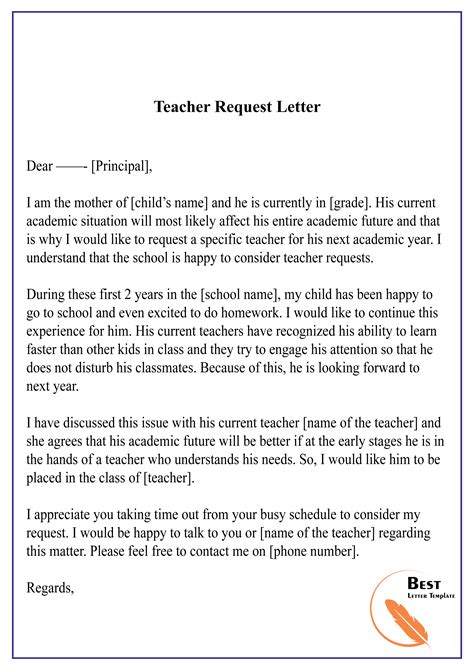 Sample Letter To Teacher About My Child | The Document Template