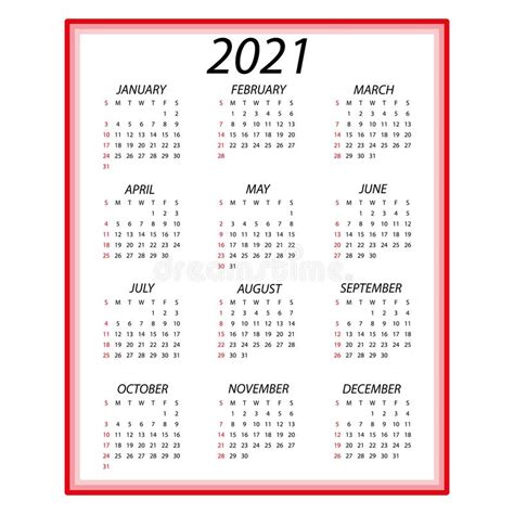 Calendario 2021 Diseño Sencillo Y Mínimo La Semana Comienza El Domingo