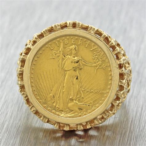 Mens Vintage 14k Solid Yellow Gold American Eagle Coin Filigree Pinky