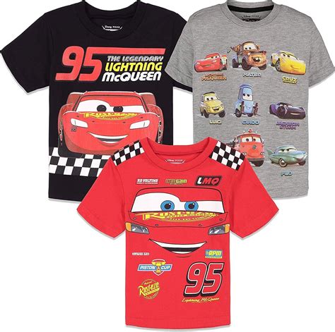 Disney Pixar Cars Lightning Mcqueen Toddler Boys T Shirts 3 Pack Short
