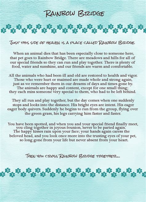 The pet runs and plays all day with the others; Printable Pet Sympathy card-Rainbow Bridge by ...