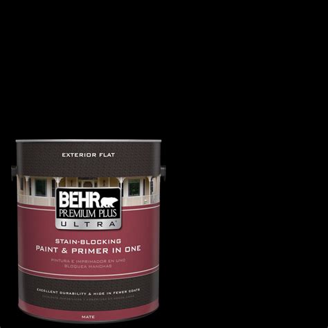 Behr Premium Plus Ultra 1 Gal Black Flat Exterior Paint And Primer In