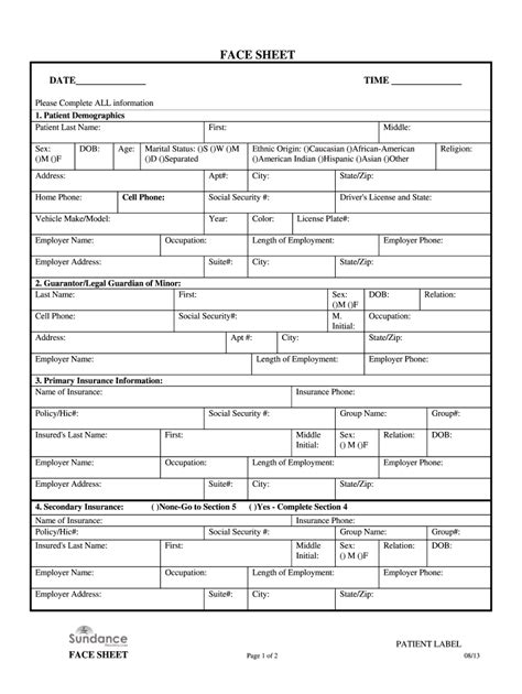 Face Sheet Fill And Sign Printable Template Online Us Legal Forms