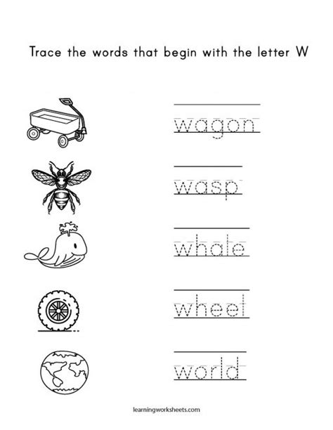 Trace Words That Begin With The Letter W Learning Worksheets Letters