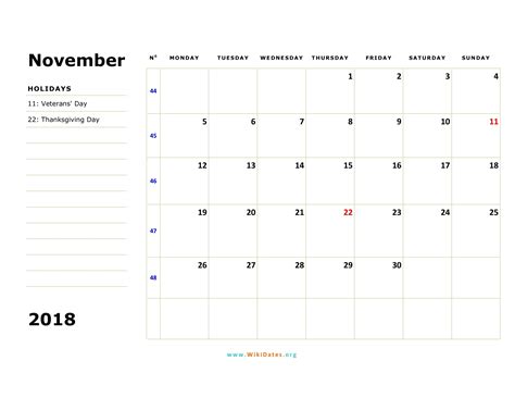 November 2018 Calendar
