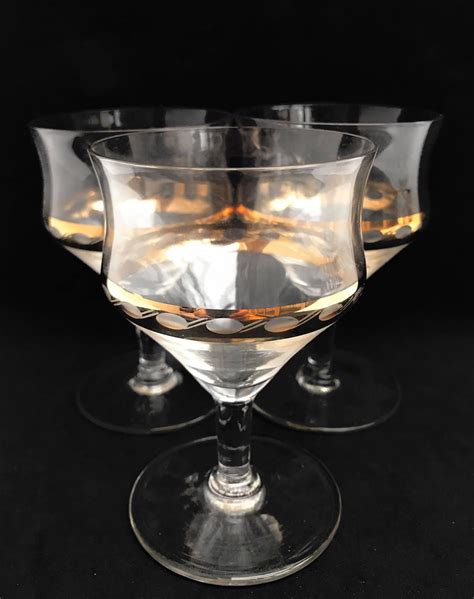 Vintage Brandy Glasses Gold Rim Crystal Cut Etched Set Of 5 Etsy