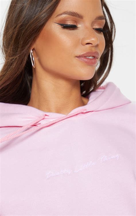 Prettylittlething Light Pink Embroidered Hoodie Prettylittlething Aus
