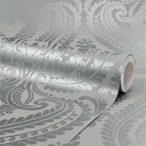 I Love Wallpaper Shimmer Damask Wallpaper Soft Grey Silver Wallpaper