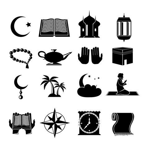 Islam Icons Set Black 439816 Vector Art At Vecteezy