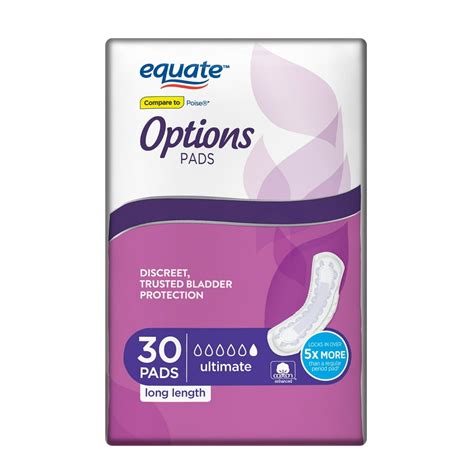 Equate Options Incontinence Pads For Women Ultimate Long 30 Count