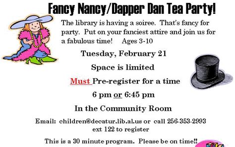 Check spelling or type a new query. River City Readers for Kids: Fancy Nancy Tea Party
