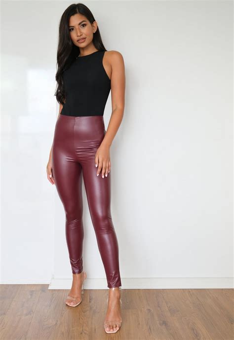 Burgundy Faux Leather Leggings Missguided