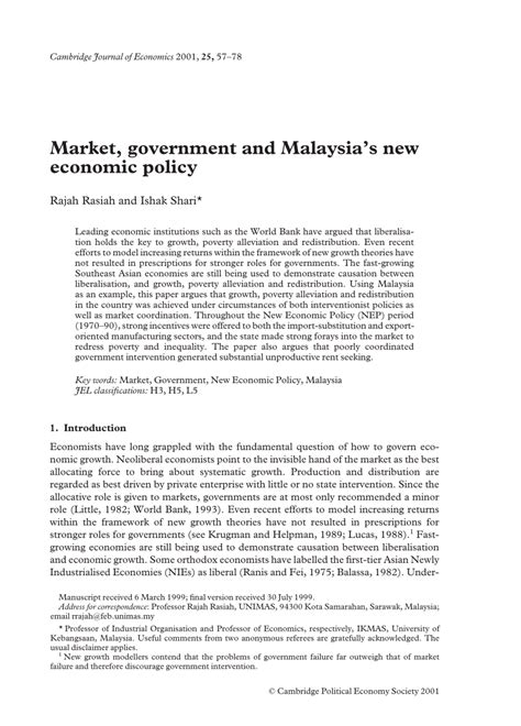 The paper also argues that poorly coordinated. (PDF) Market, Government and Malaysia's New Economic Policy.