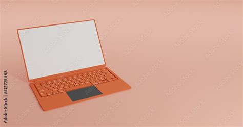 Orange Laptop Computer With Blank White Screen Isolated On Light Orange