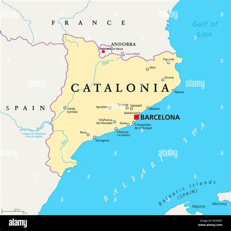 Catalonia Political Map With Capital Barcelona Borders And Important