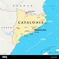 Catalonia political map with capital Barcelona, borders and important ...