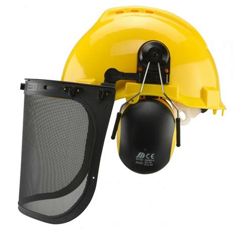 Safety Helmet Hard Hat Face Shield W Ear Muffs And Clear Polycarbonate Visor Mesh Econosuperstore
