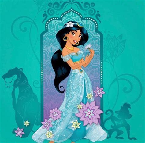 Princess Jasmine By The Beautiful Flowers With Silhouettes Of Rajah The Tiger And Abu The Monkey