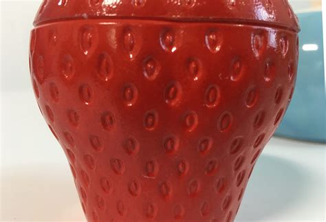 Vintage Hazel Atlas Red Strawberry Painted Milk Glass Retro Red Berry