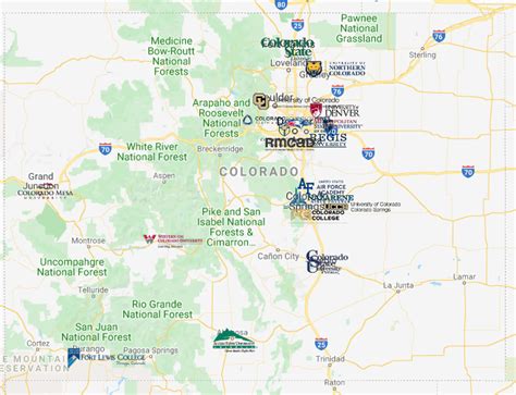Colleges In Colorado Map Colorado Map College Road Trip Map