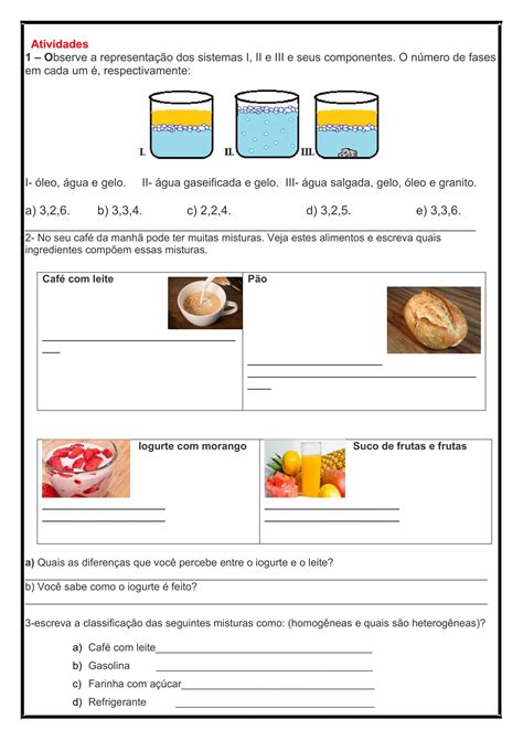 Atividades Sobre Misturas Homogêneas E Heterogêneas 4o Ano Acessaber