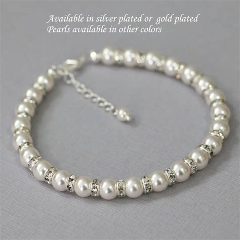 Swarovski White Pearl Bracelet Bridesmaid Jewelry Maid Of Honor Gift