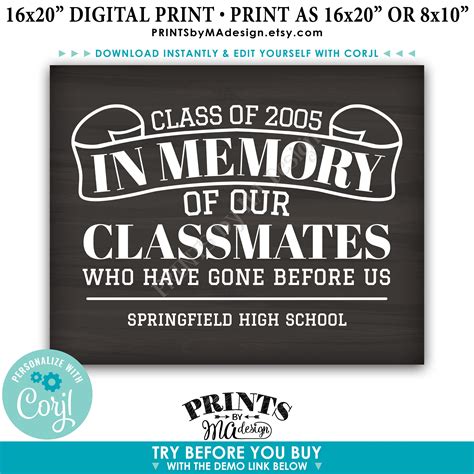 In Memory of the Classmates Who Have Gone Before Us Reunion Memorial