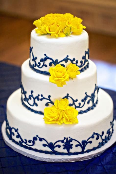 We take a look at beautiful blue wedding cakes in pretty muted shades of soft pastel blue all the way up to darker shades such as striking navy. Blue and yellow wedding cake! | Yellow wedding cake ...