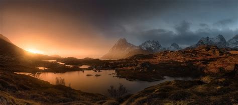 Wallpaper Sunlight Landscape Mountains Sunset Night Hill Lake