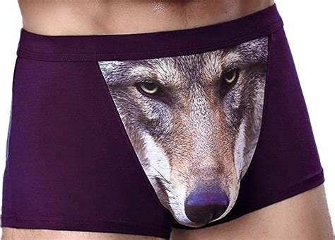 Generic Mens Funny Sexy Underwear Print 3d Wolf Boxer Briefs Purple M