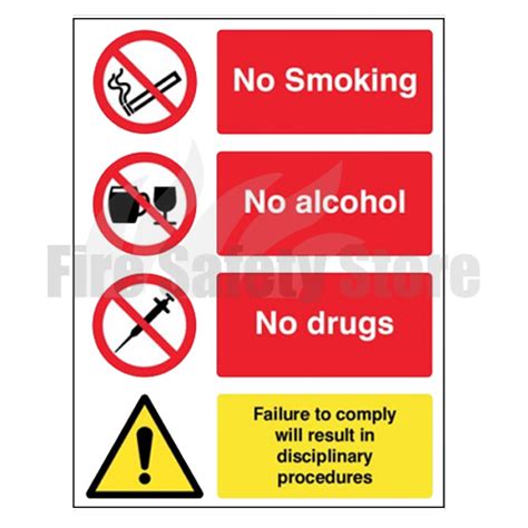 150 X 200mm No Smoking No Alcohol No Drugs Self Adhesive Safety Sign