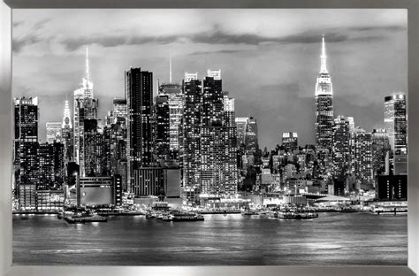 Cuadro Con Lámina De Skyline Nueva York Blanco Y Negro Alta Resolución