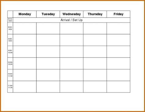 Monday Through Friday Blank Schedule Print Out