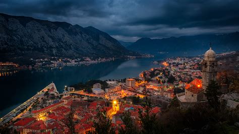 Pictures Montenegro Kotor Mountains Bay Evening Cities 1920x1080
