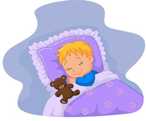 Royalty Free Small Boy With His Teddy Bear Sleeping In Bed Clip Art