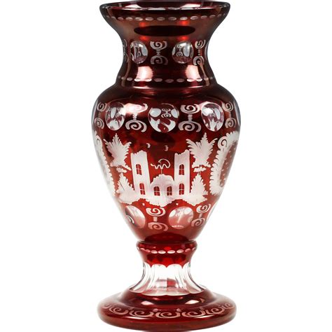 Lavish, bohemia, crystal, vase, genuine, bohemian, czech republic, leaded crystal, hand cut, handcrafted, signed. Vintage Czech Republic Bohemian Egermann wine red cut ...