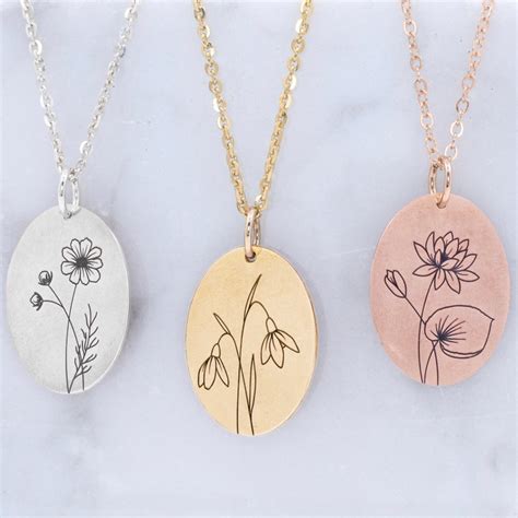 Personalized Birth Flower Necklace Wildflower Engraved Etsy