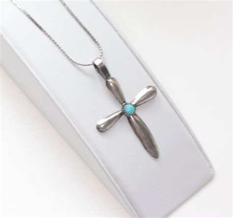 Sterling And Turquoise Cross Pendant Necklace Southwestern Etsy In